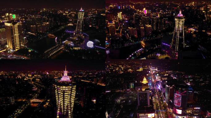 杭州西湖文化广场夜景杭州地标建筑航拍