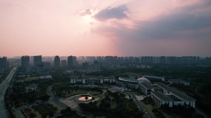 4K航拍城市城市夕阳