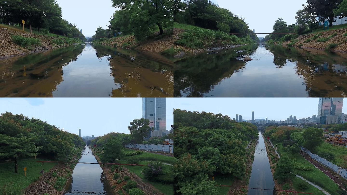 深圳河道视频污水处理厂流出的清澈河水