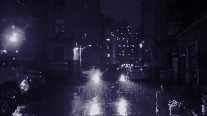 高清车内拍摄下雨夜晚街道汽车灯光行人2