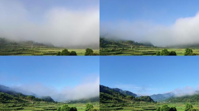 山区农村乡村清晨大雾消散延时