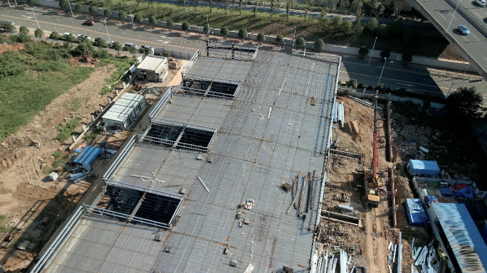 4K钢结构建筑施工航拍空镜