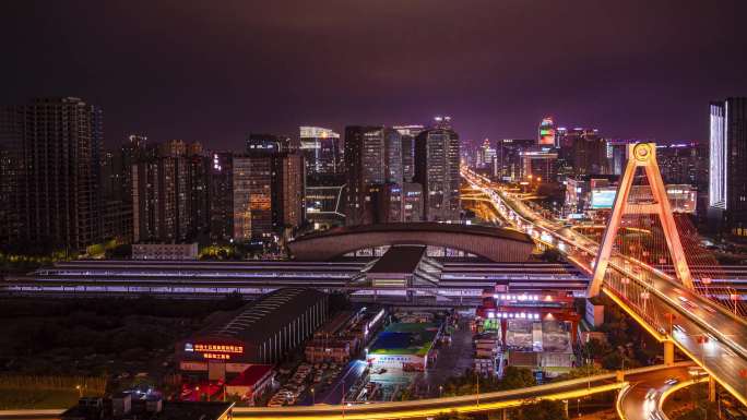 超多角度·成都火车南站立交夜景延时4K