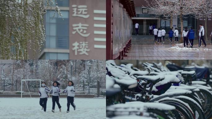 学校雪景学生校园奔跑X