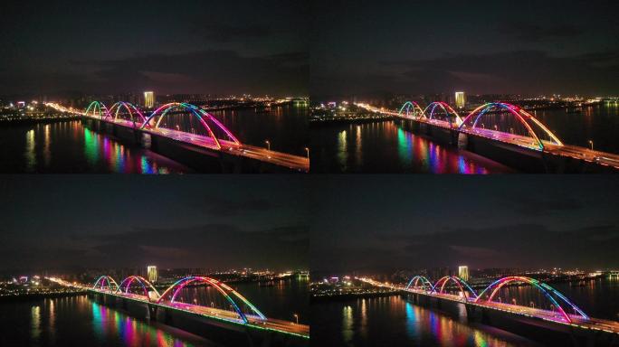 航拍长沙福元路大桥夜景