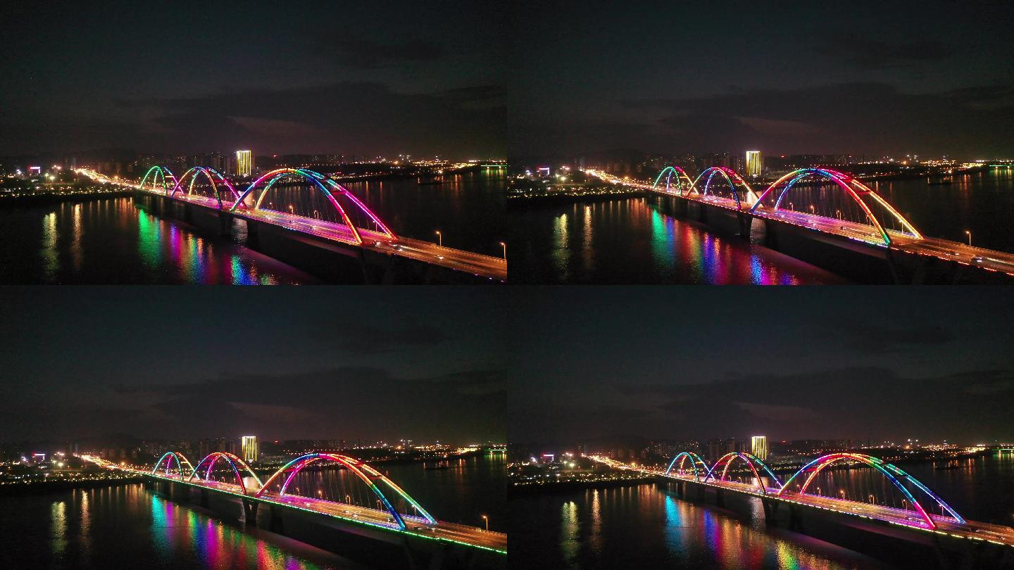 航拍长沙福元路大桥夜景