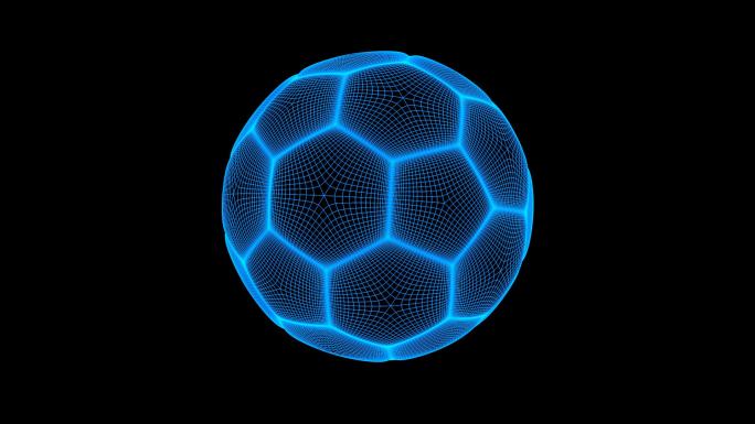 蓝色线框全息科技足球动画素材带通道