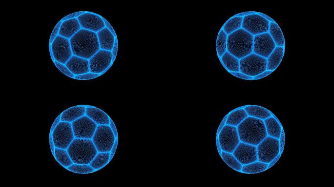 蓝色线框全息科技足球动画素材带通道
