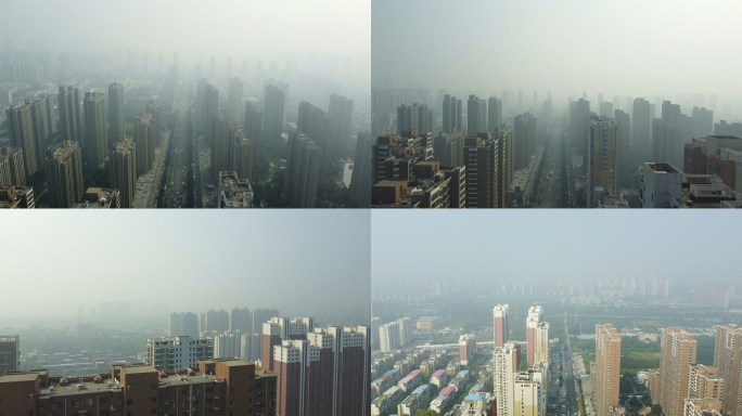 雾霾城市空气污染航拍