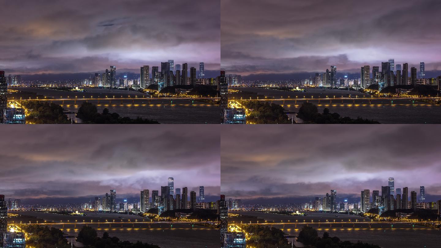 长沙城夜景云雾，风起云涌内透延时摄影