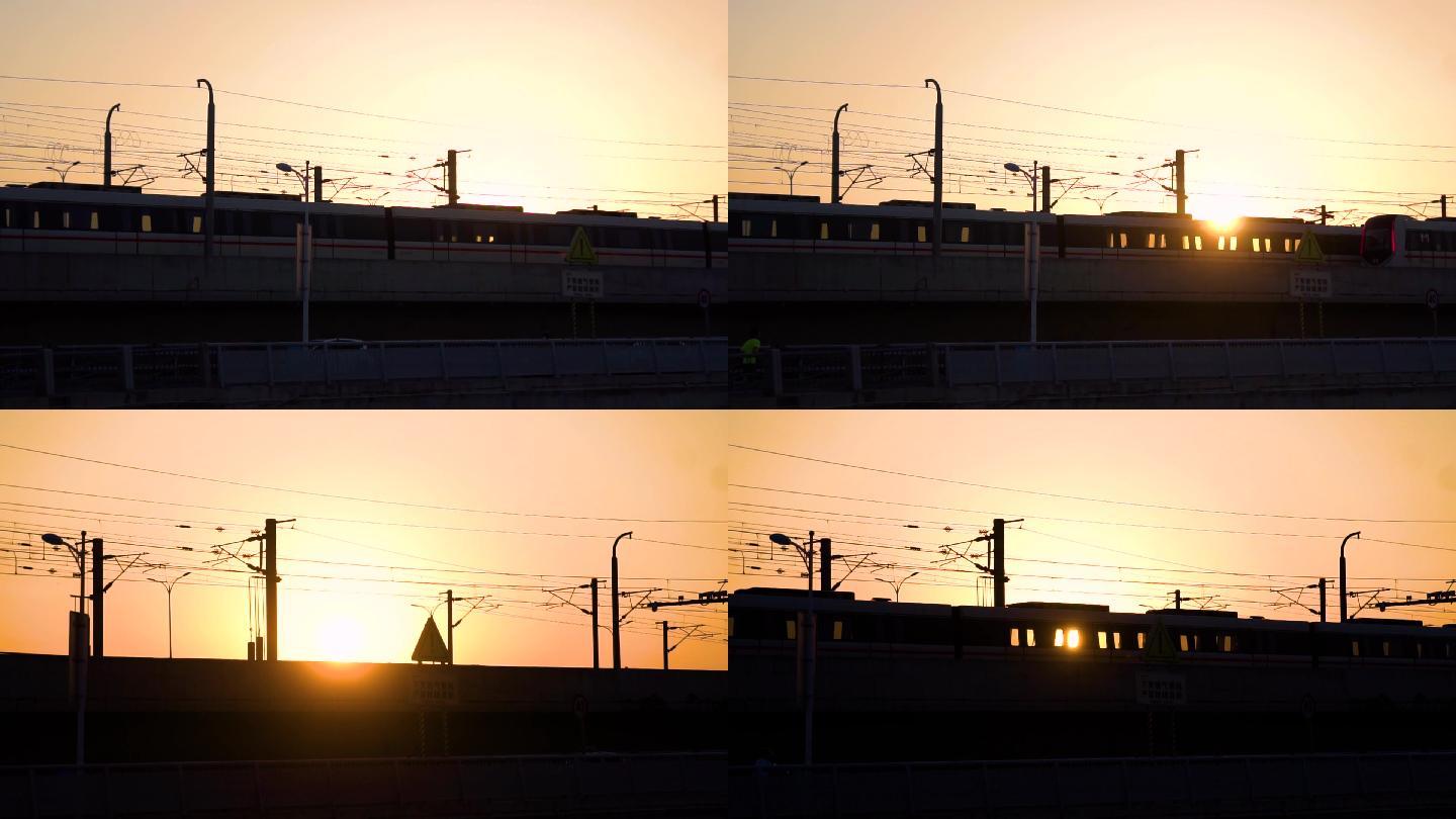 夕阳下唯美震撼的地铁-逆光拍摄地铁