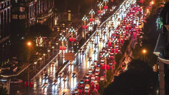 成都人民南路国庆堵车夜景延时摄影4K