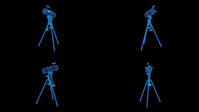 蓝色线框全息科技望远镜动画素材带通道