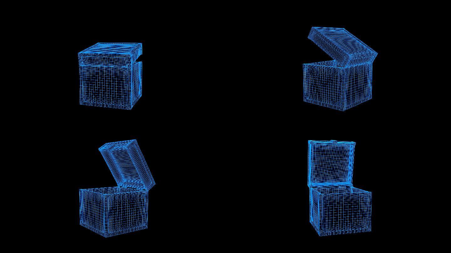 蓝色线框全息科技箱子动画素材带通道