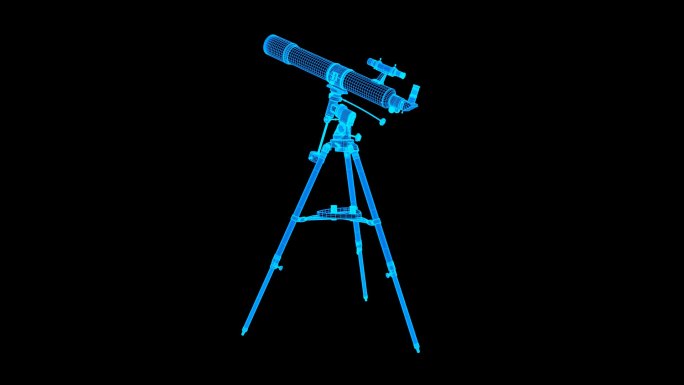 蓝色线框全息科技天文望远镜动画素材带通道