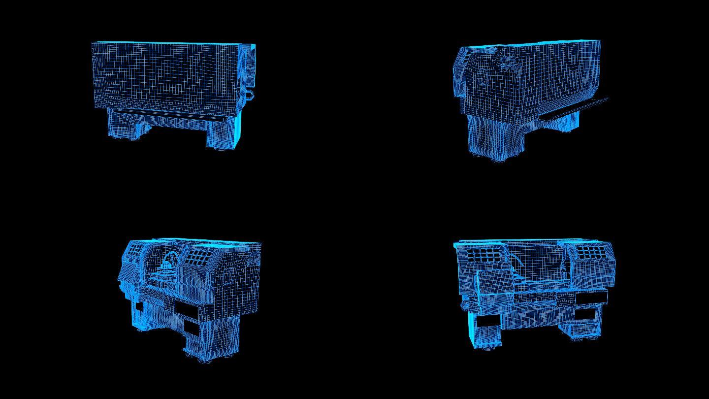 蓝色线框全息科技数控机床动画素材带通道