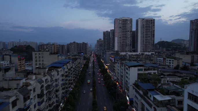 贵州遵义城市夜景风景航拍车流无人机街道