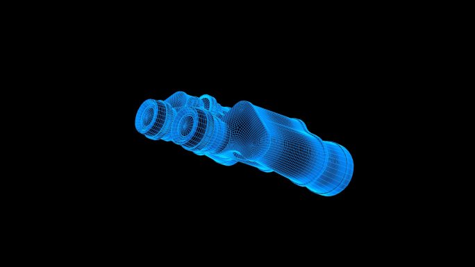 蓝色线框全息科技手持望远镜动画素材带通道