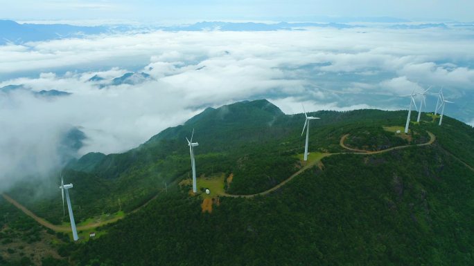 括苍山风力发电云海航拍4K