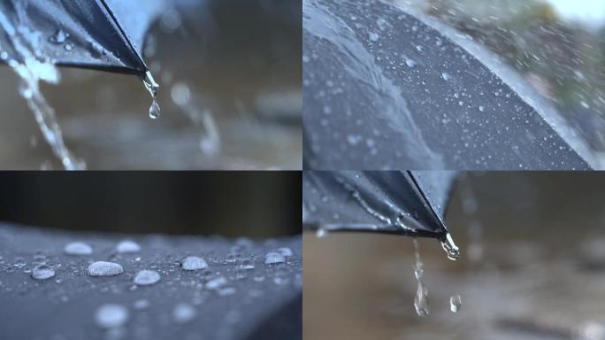 唯美下雨雨伞雨滴打在雨伞上 ，雨伞雨特写