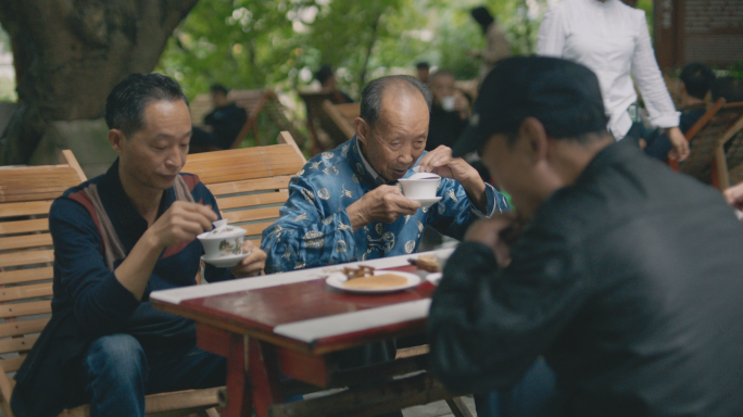 老人公园幸福喝茶生活老年茶馆老年人休闲茶