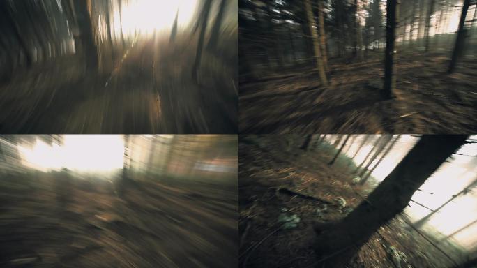 一个在森林里奔跑的受惊的人