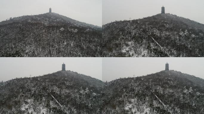 航拍襄阳古隆中景区雪景旅游风光