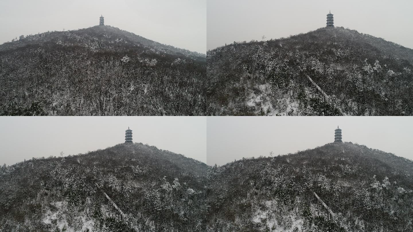 航拍襄阳古隆中景区雪景旅游风光