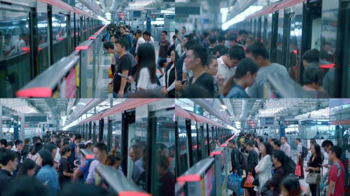 4K地铁车站人流 乘客乘地铁 深圳地铁
