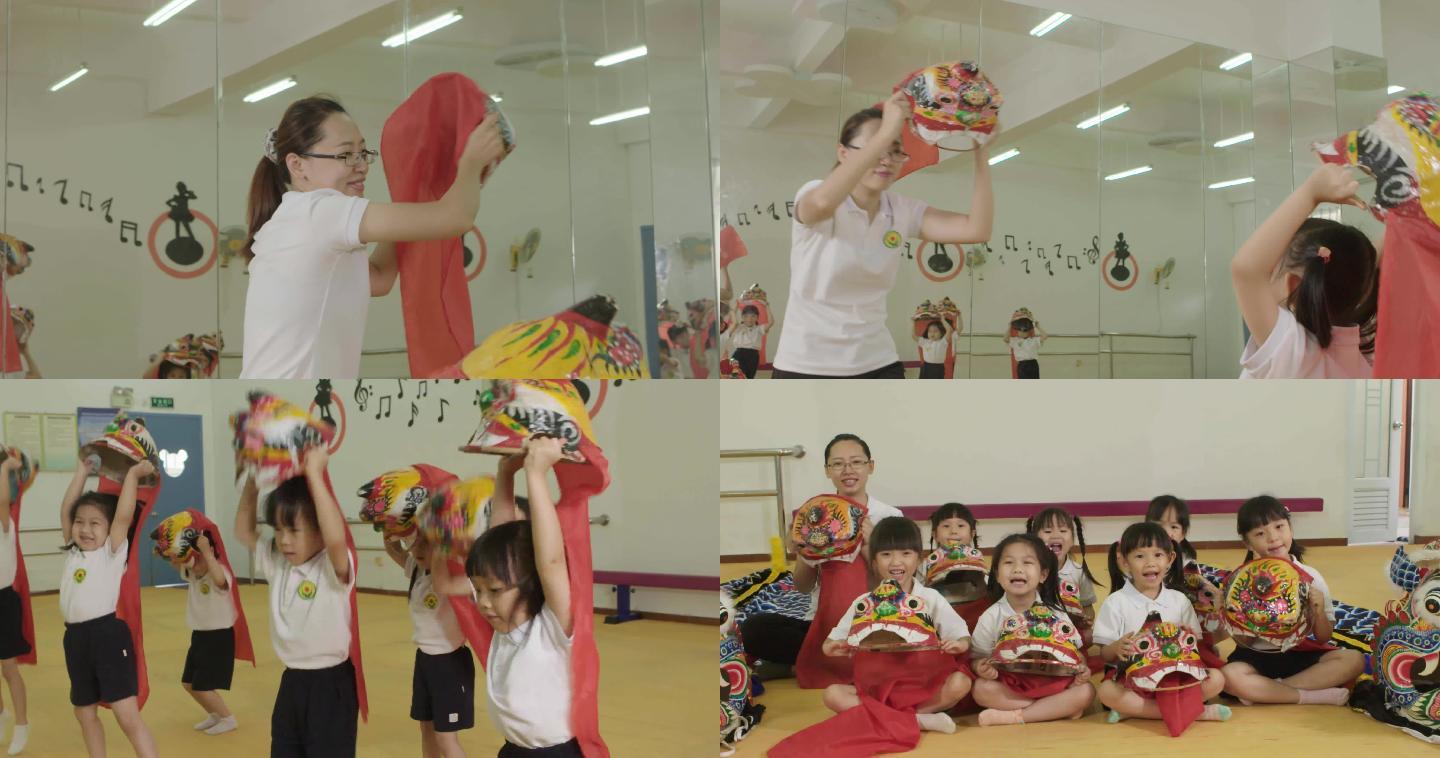 幼儿园小朋友学习传统文化舞麒麟