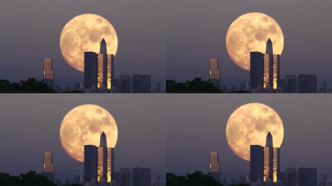 月亮从城市升起