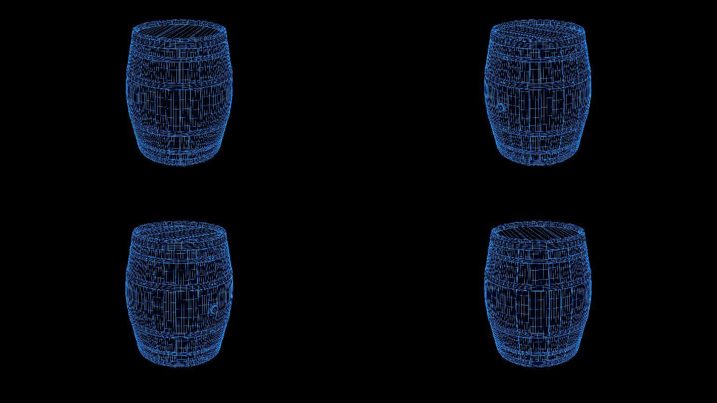 蓝色线框全息科技木桶动画素材带通道