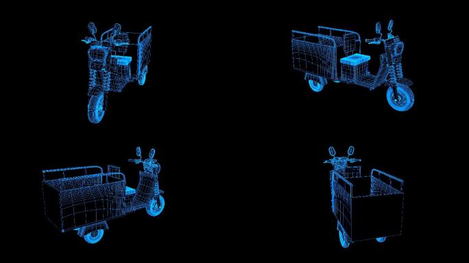 蓝色全息科技线框三轮车2旋转带通道