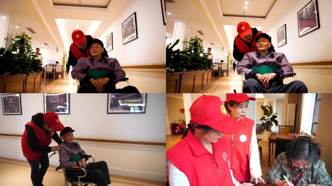 照顾老年人志愿者轮椅小红帽看望老年人