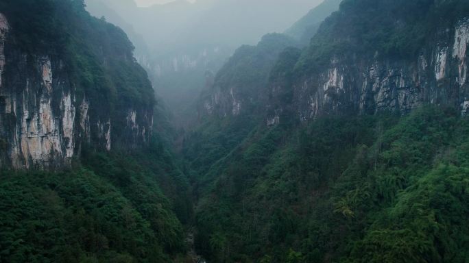 4K航拍雾中的德夯桃花峡谷13