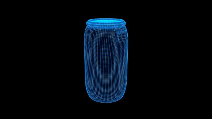 蓝色线框全息科技塑料桶动画素材带通道