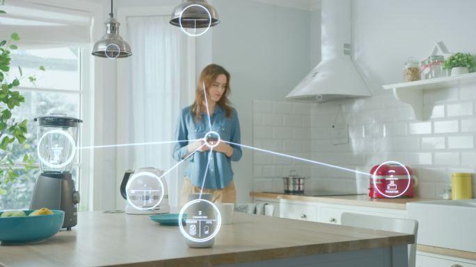 显示连接的家用电子设备数字化可视化的图像