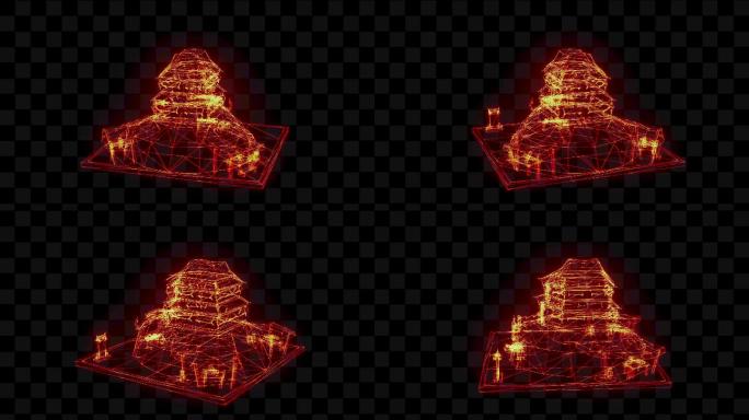 金色粒子线框蒙古包全息投影动画04A