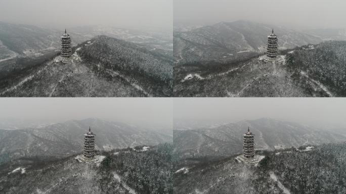 航拍襄阳古隆中景区雪景旅游风光