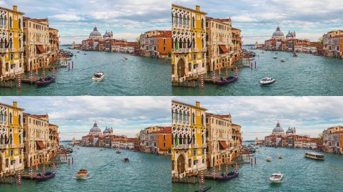 威尼斯风景水城忙碌繁忙港口码头游船穿梭