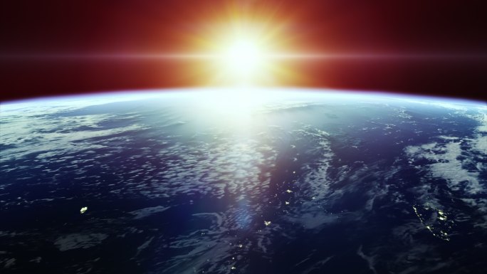 从太空看地球上美丽的日出