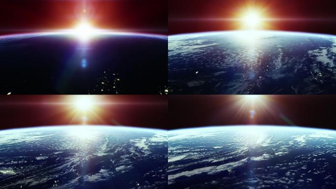 从太空看地球上美丽的日出