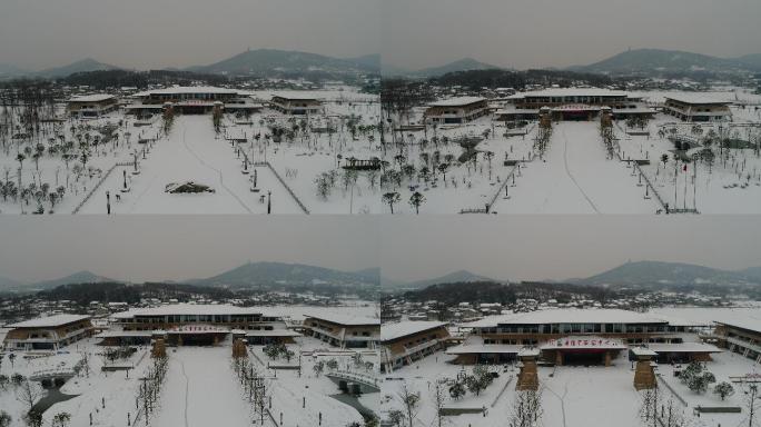 航拍襄阳古隆中风景区游客中心旅游风光雪景