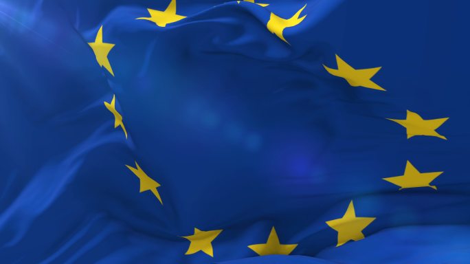 欧盟的旗帜蓝旗漂浮飘扬国际贸易