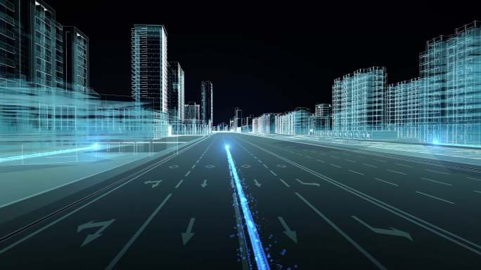 虚拟大气震撼三维科技穿梭线框城市
