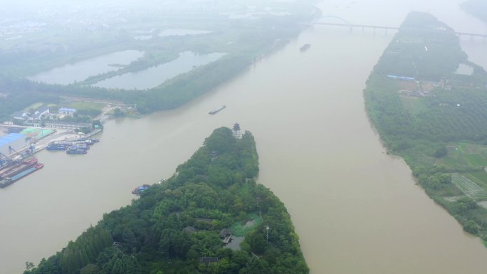 航拍扬州茱萸湾京杭大运河