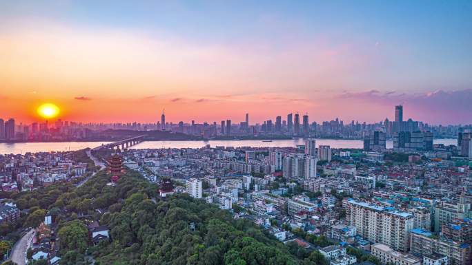 武汉黄鹤楼 长江大桥 日落 夜景延时