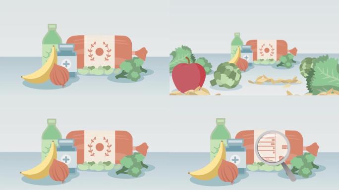 创意药品水果蔬菜放大镜MG广告动画