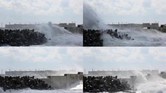 港口的暴风雨肆虐飓风风暴丁坝燃料和发电
