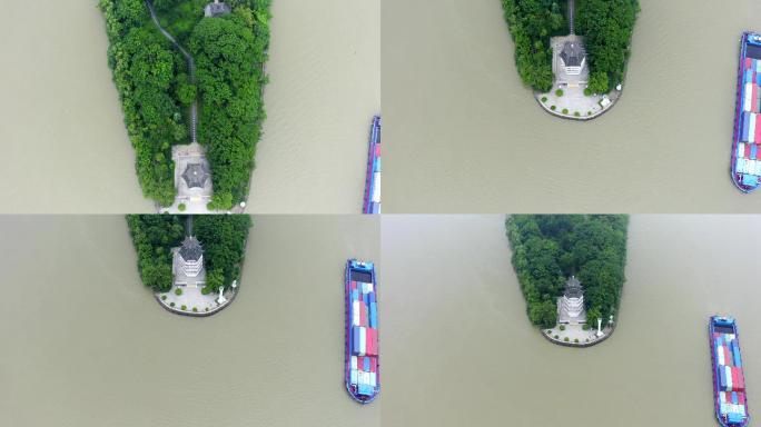 航拍扬州京杭大运河货轮 货轮 轮船